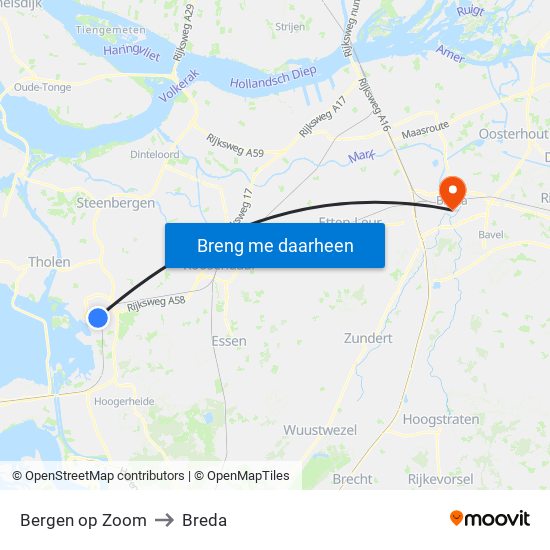 Bergen op Zoom to Breda map