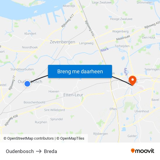 Oudenbosch to Breda map