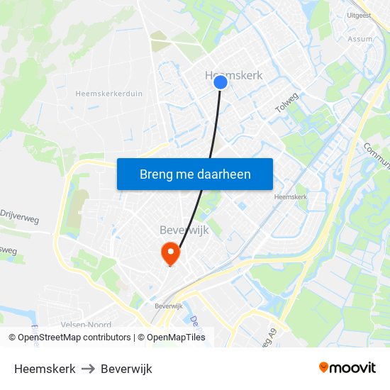 Heemskerk to Beverwijk map