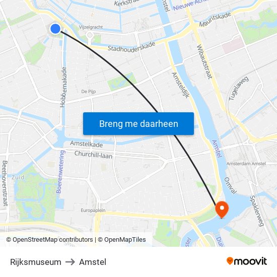 Rijksmuseum to Amstel map