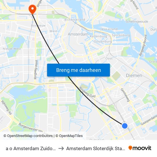 a o Amsterdam Zuidoost to Amsterdam Sloterdijk Station map