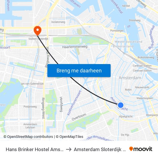 Hans Brinker Hostel Amsterdam to Amsterdam Sloterdijk Station map