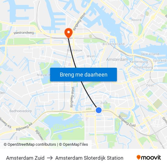 Amsterdam Zuid to Amsterdam Sloterdijk Station map