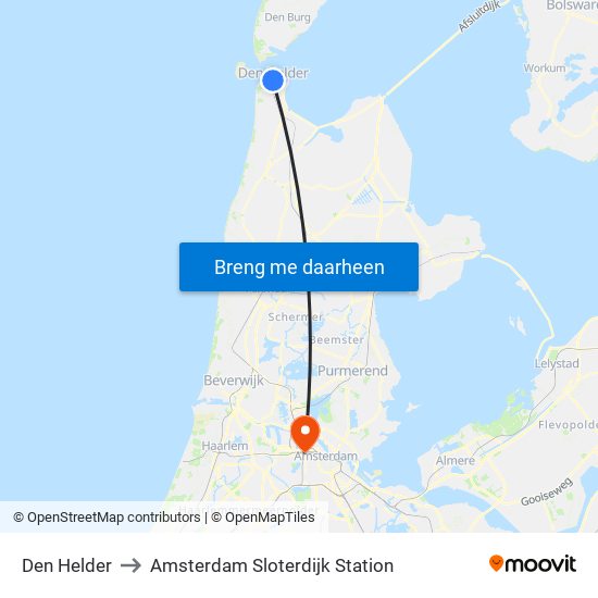 Den Helder to Amsterdam Sloterdijk Station map