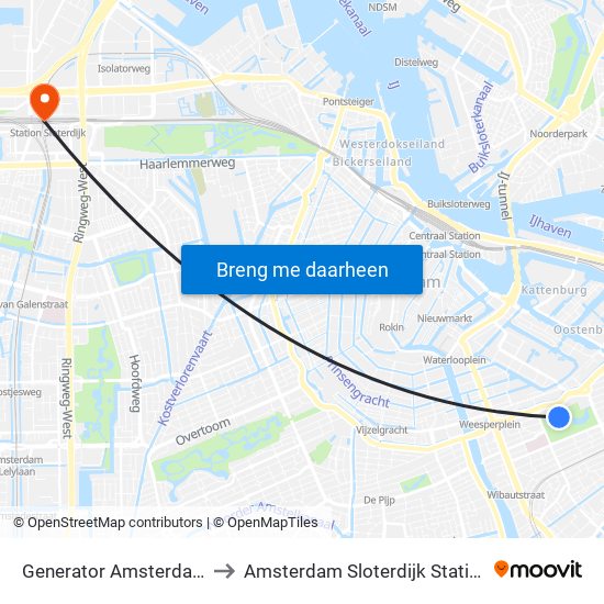 Generator Amsterdam to Amsterdam Sloterdijk Station map