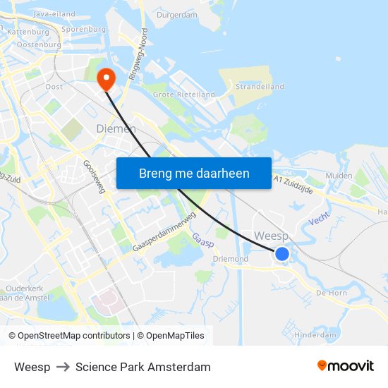Weesp to Science Park Amsterdam map