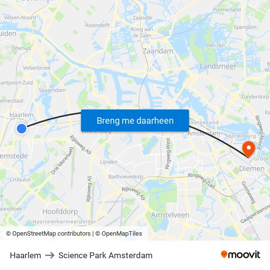 Haarlem to Science Park Amsterdam map