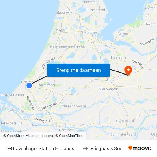 'S-Gravenhage, Station Hollands Spoor (Perron A) to Vliegbasis Soesterberg map