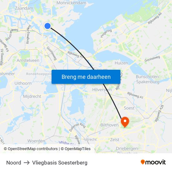 Noord to Vliegbasis Soesterberg map