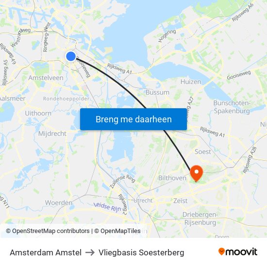 Amsterdam Amstel to Vliegbasis Soesterberg map