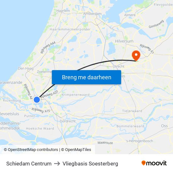 Schiedam Centrum to Vliegbasis Soesterberg map