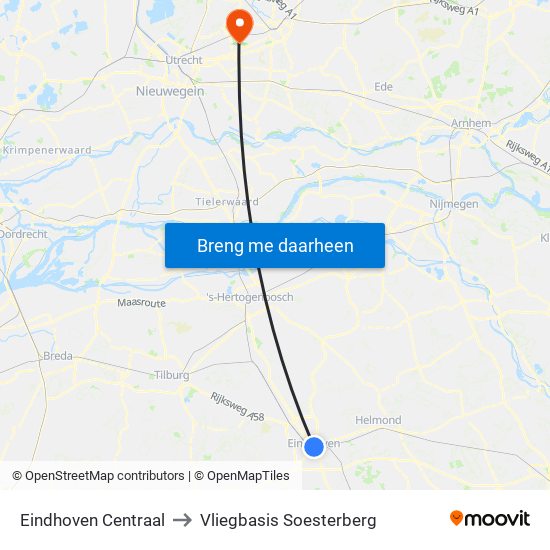 Eindhoven Centraal to Vliegbasis Soesterberg map