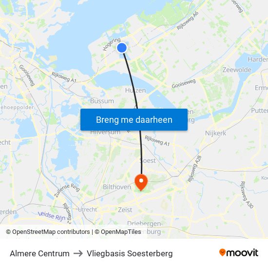 Almere Centrum to Vliegbasis Soesterberg map