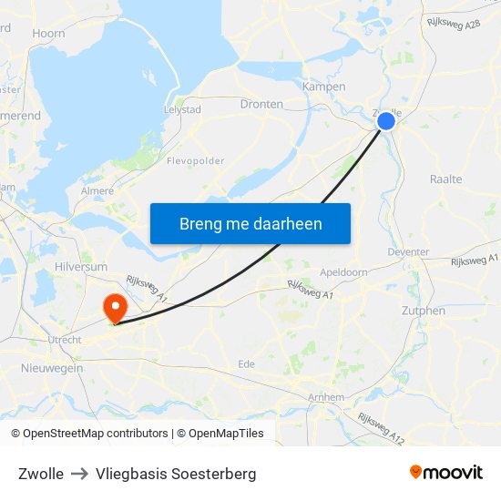 Zwolle to Vliegbasis Soesterberg map