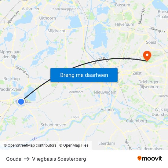 Gouda to Vliegbasis Soesterberg map