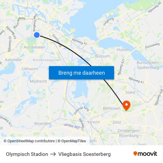 Olympisch Stadion to Vliegbasis Soesterberg map