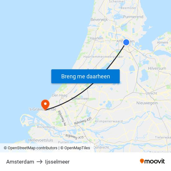 Amsterdam to Ijsselmeer map