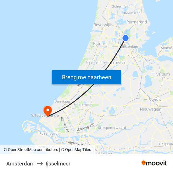 Amsterdam to Ijsselmeer map