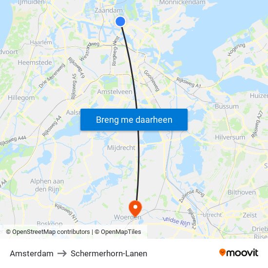 Amsterdam to Schermerhorn-Lanen map