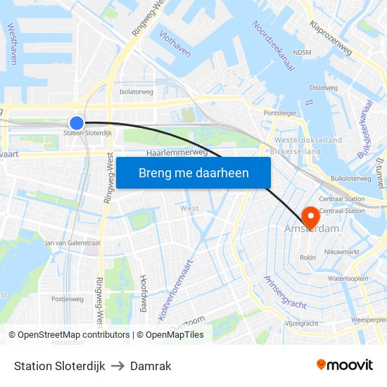 Station Sloterdijk to Damrak map