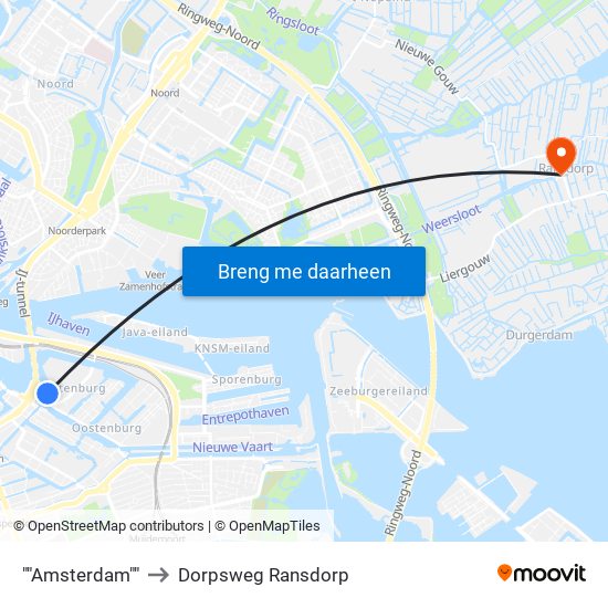 ""Amsterdam"" to Dorpsweg Ransdorp map