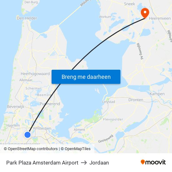 Park Plaza Amsterdam Airport to Jordaan map