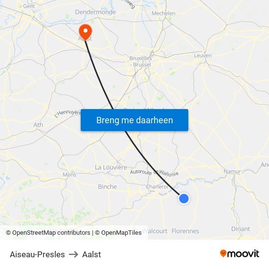 Aiseau-Presles to Aalst map