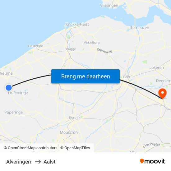 Alveringem to Aalst map