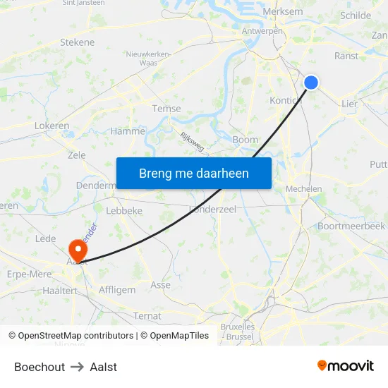 Boechout to Aalst map