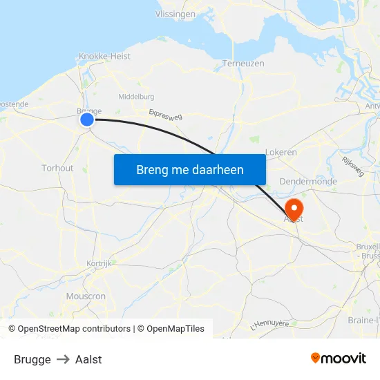 Brugge to Aalst map