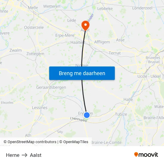 Herne to Aalst map