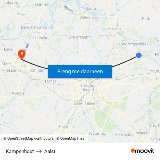 Kampenhout to Aalst map