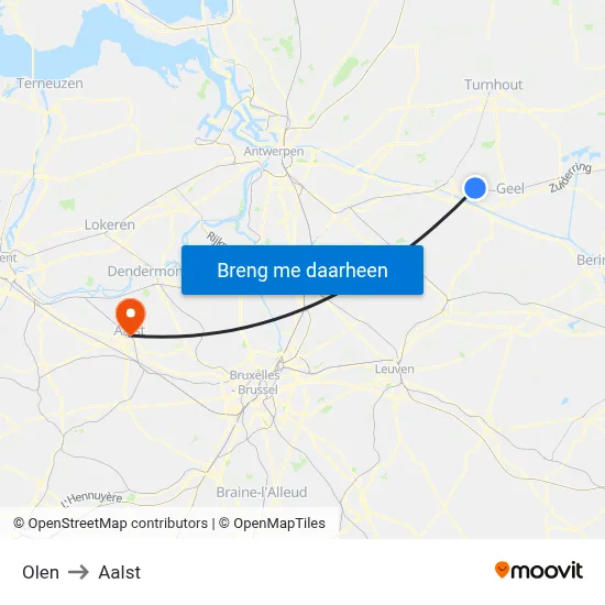 Olen to Aalst map