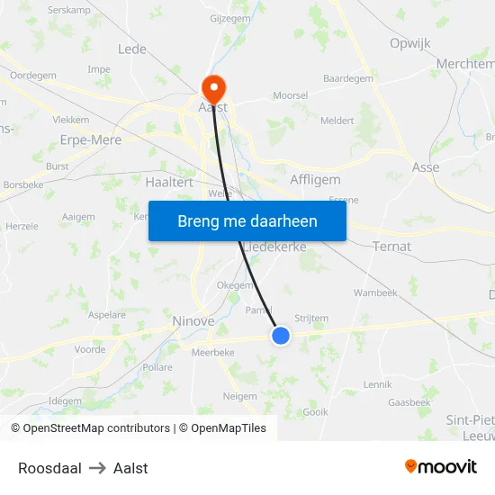 Roosdaal to Aalst map