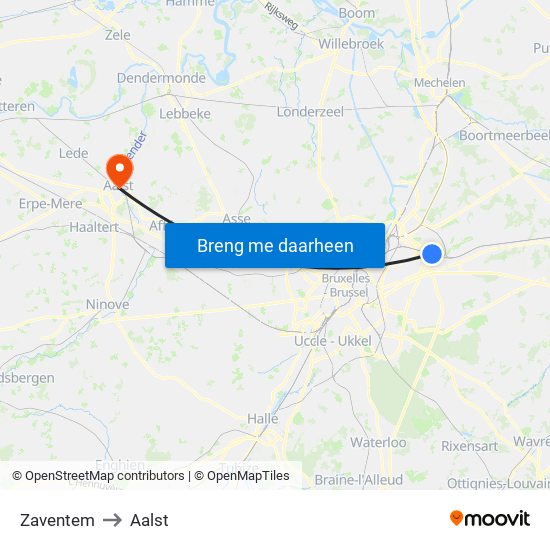 Zaventem to Aalst map