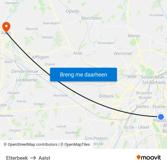 Etterbeek to Aalst map