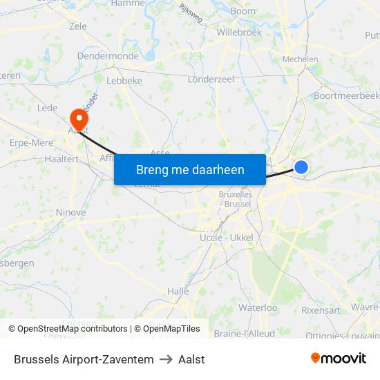 Brussels Airport-Zaventem to Aalst map