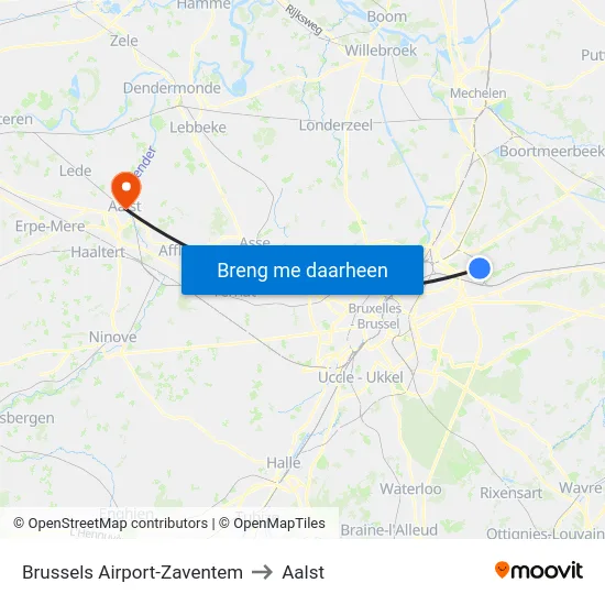 Brussels Airport-Zaventem to Aalst map