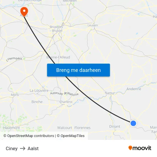 Ciney to Aalst map