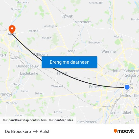 De Brouckère to Aalst map