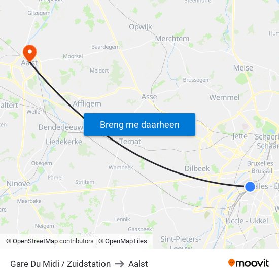 Gare Du Midi / Zuidstation to Aalst map