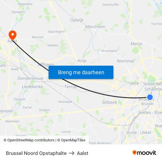 Brussel Noord Opstaphalte to Aalst map