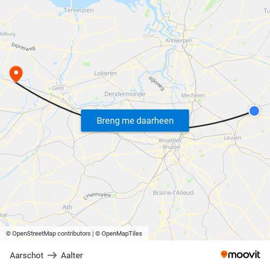 Aarschot to Aalter map