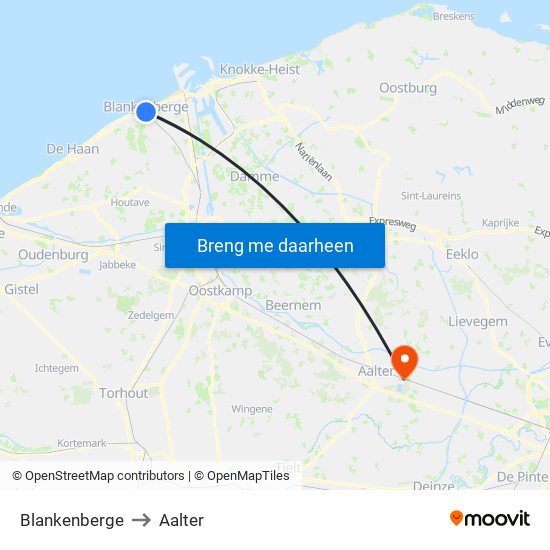 Blankenberge to Aalter map