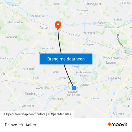 Deinze to Aalter map