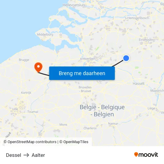 Dessel to Aalter map