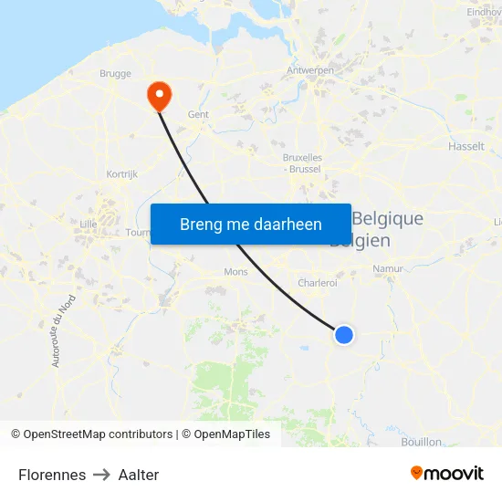 Florennes to Aalter map