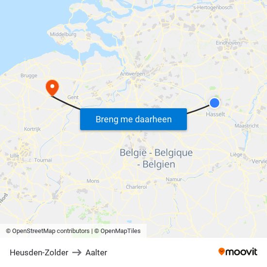 Heusden-Zolder to Aalter map