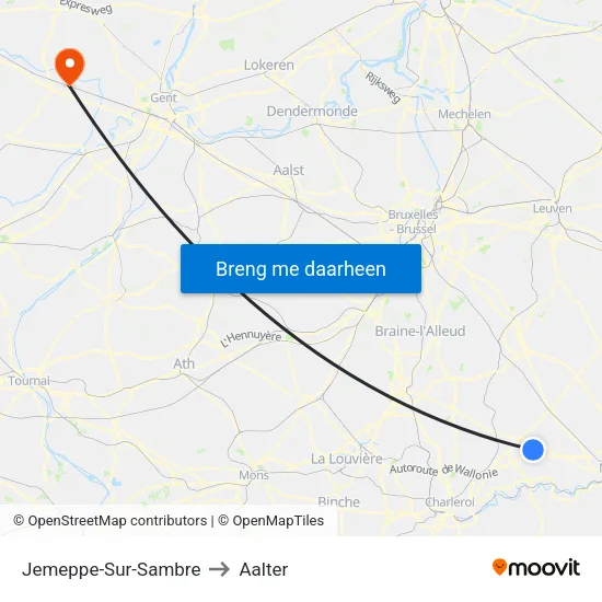Jemeppe-Sur-Sambre to Aalter map