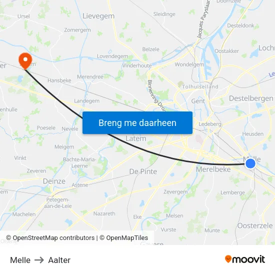 Melle to Aalter map